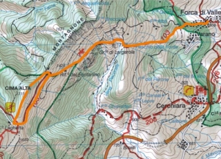 Cartina del sentiero Da Forca di Valle a Pianalunga