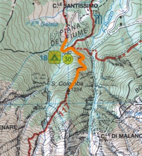 Cartina del sentiero Dal piano del fiume all’Eremo di Santa Colomba